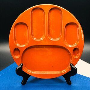 Vintage 70s STAUB France Burnt Orange Ceramic Divided Fondue Plate: SINGLE - MCM